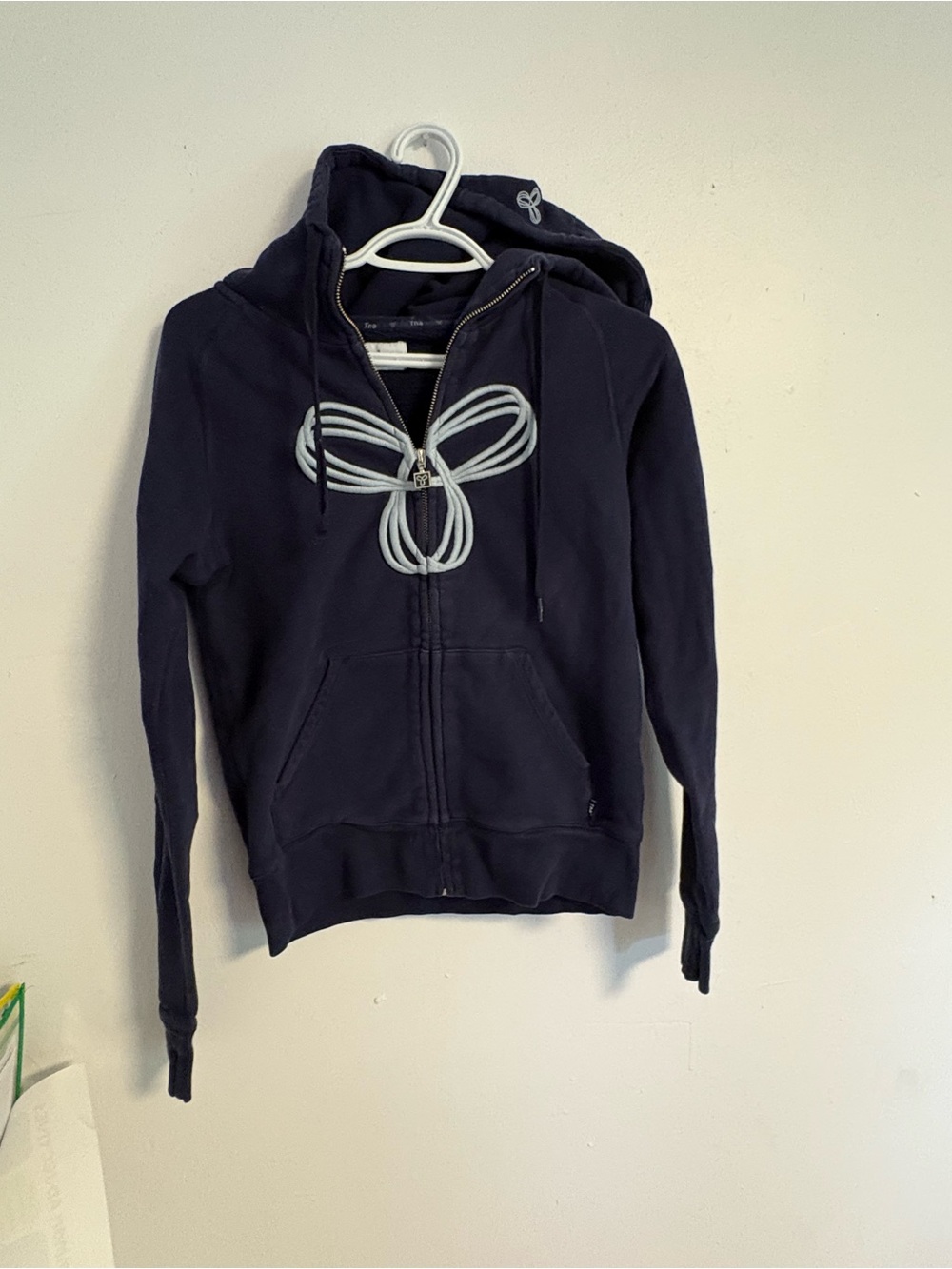 TNA Navy Zip-Up Hoodie with Light Blue Decorative Motif